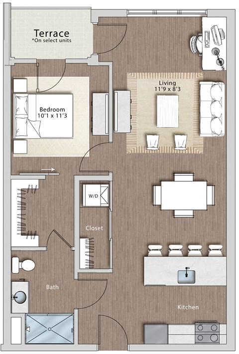 a floor plan of a residence with a bedroom and a living room  at Sono Central Residential, Connecticut